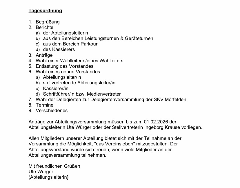 Einladung zur JHV Turnnachmittag 2025